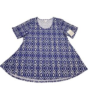 LuLaRoe Womens Top Size 3XL Perfect T Purple Blue Ikat Geometric Artsy Tunic NWT